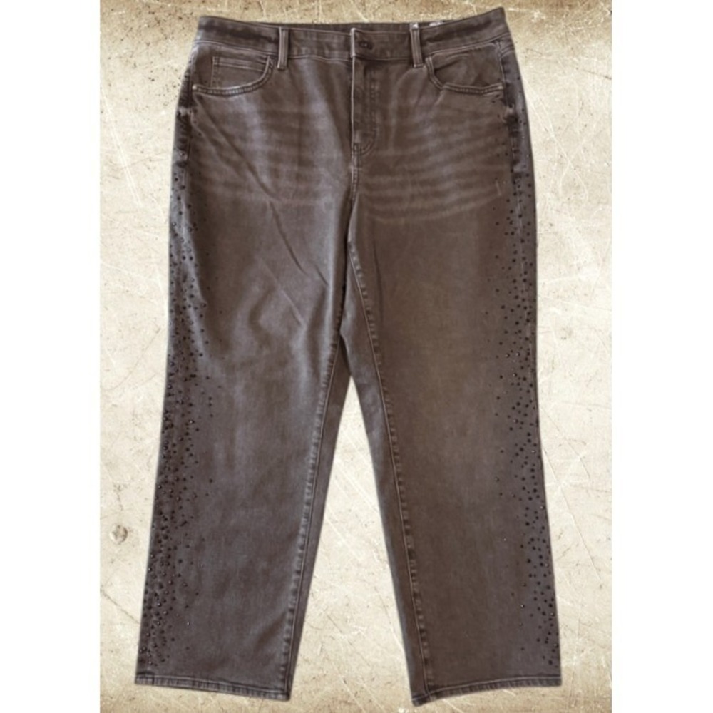 Talbots High Waist Relaxed Jeans Size 16WP Embellished Black Denim Straight Leg - Picture 2 of 16